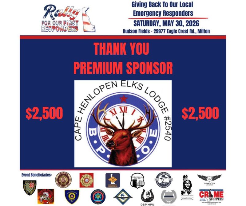 Thank you Cape Henlopen Elks Lodge #2540 for your Premium Sponsorship!